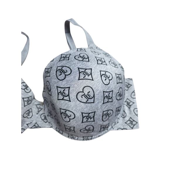 Juicy Couture Bra 40D Womens Plus Size Underwired Padded Grey Logo Print - Picture 2 of 4
